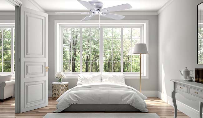 Hampton Bay Hawkins White 44 in Ceiling Fan in Bedroom