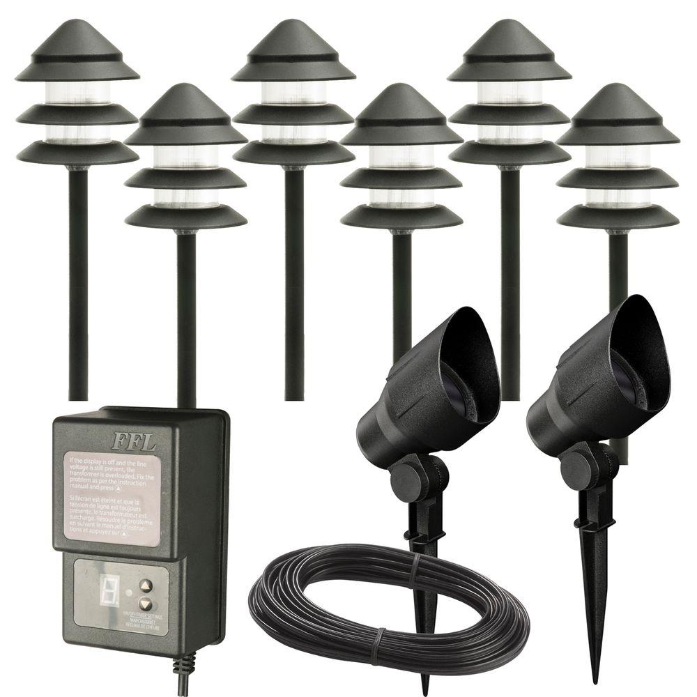 Hampton Bay Low Voltage Halogen Black 6 Path Light and 2 Flood Light Kit