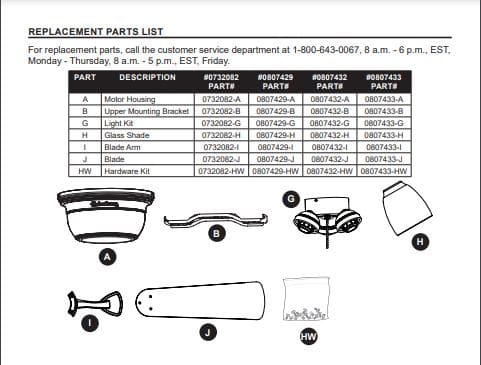 Harbor Breeze Replacement Parts List