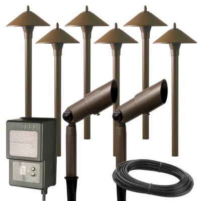 Low Voltage Aged Brass Halogen 6 Path Light and 2 Spot Light Kit